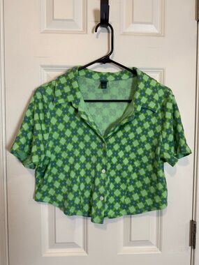 wild fable Green Floral Print Cropped Button-Down Shirt